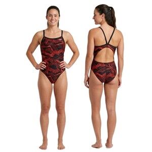 TYR The Finals Maize Butterflyback Cutout V-back Swimsuit Red Black Size 36/M